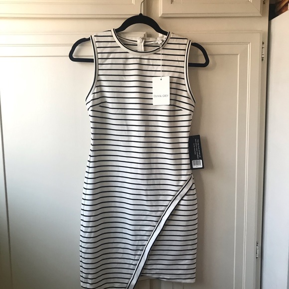 NWT Olivia Grey Bodycon Asymmetrical Hem Dress NEW - Picture 2 of 8